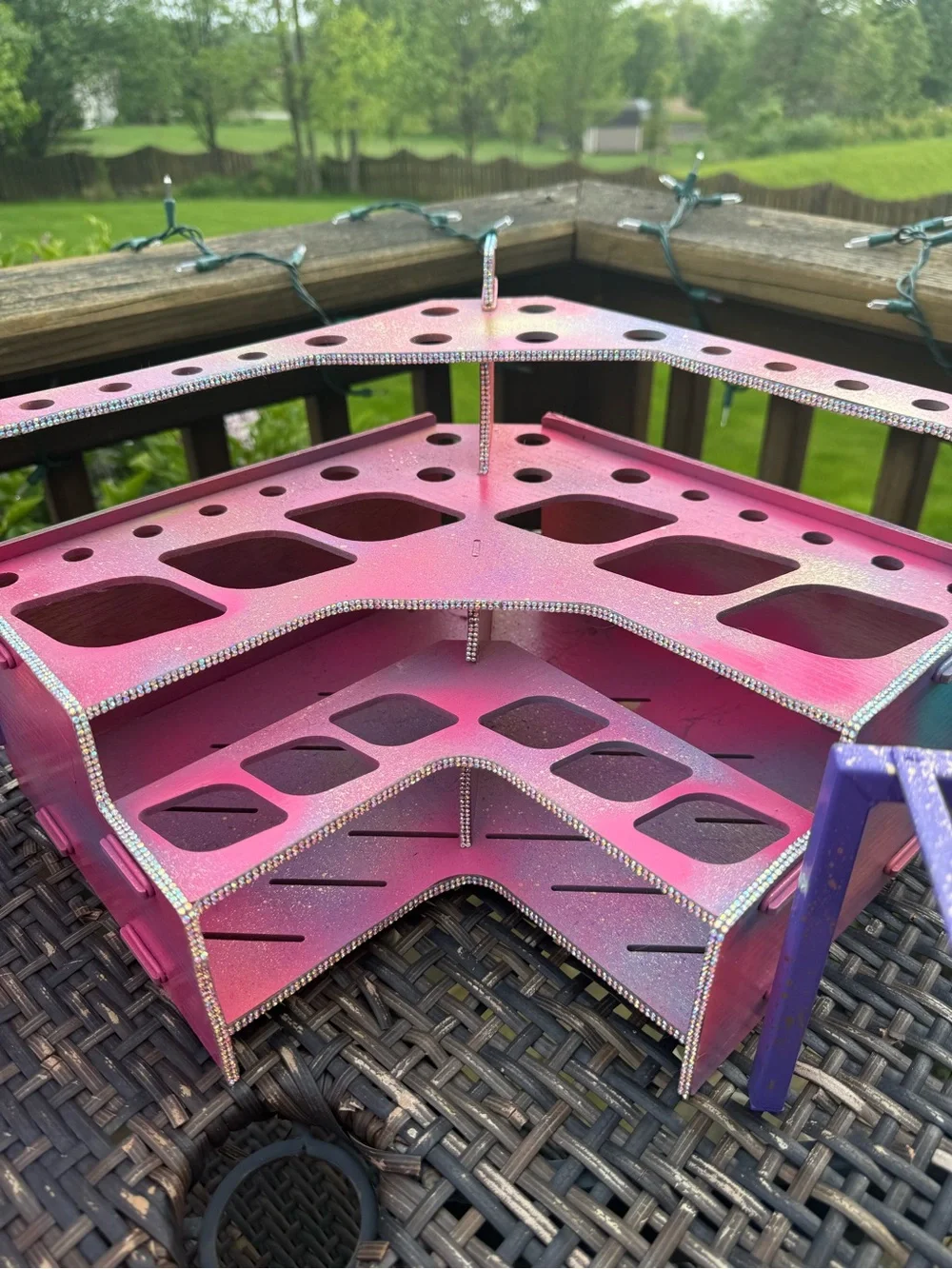 Rainbow splash-Multi-Tier Makeup or Jewelry Organizer-rhinestone accents
